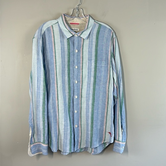 Tommy Bahama Men’s Break Line 100% Linen Striped Button Down Shirt Large Beachy - Picture 1 of 14